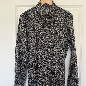 Men's Custom Tailored Slim Fit Dress Shirt Paisley Black/White Neck - 16.5"